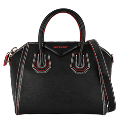 Contrast-Stitched Small Antigona, Leather, Black/Red, 3CC0176, S/DB, 2*